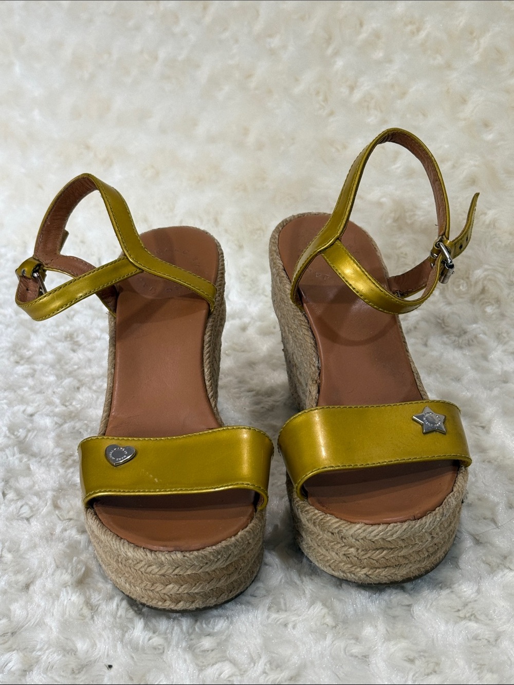 Marc Jacobs Metallic Gold Wedge Espadrille Sandals, sz 37.5